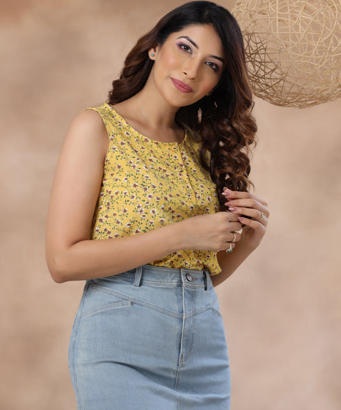 Allover Print Half Button Tank Top