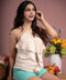 Beige Frilled Halter Neck Top