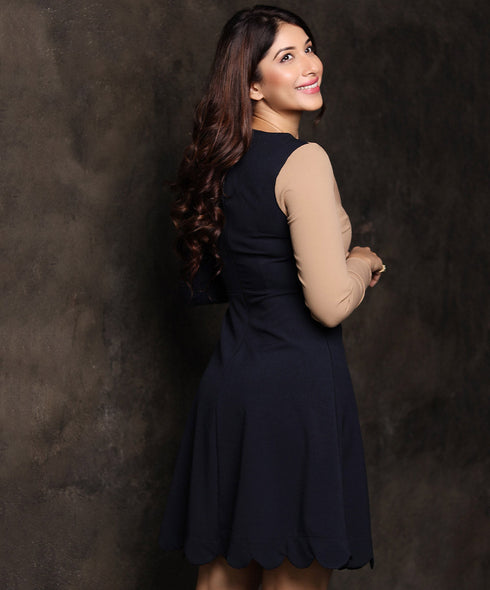 Scallop Edge Two Tone Flared Dress