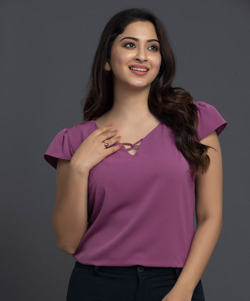 Vneck With A Loop Chiffon Top