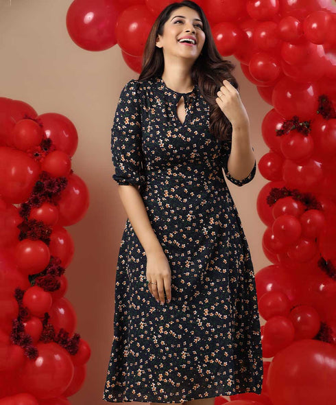 Front Peek-A-Boo Printed Midi Dress