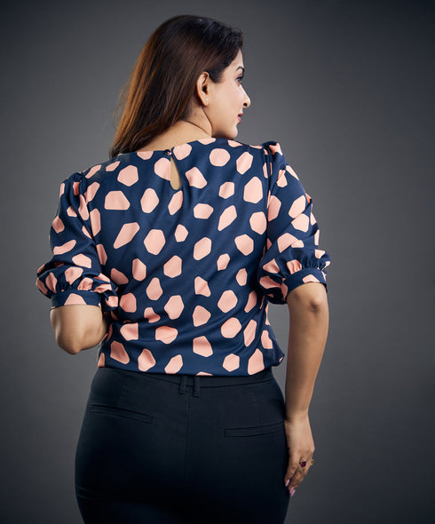 Half Sleeve Blue & Pink Printed Top