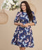 Puffed Sleeve Skater Printed Blue Dress