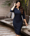 Navy Neck Buttoned Bodycon Dress
