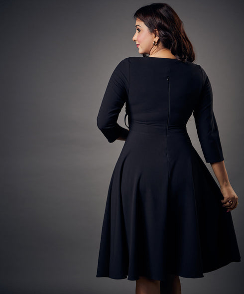 Side Looped Skater Black Dress