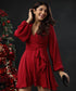 Vneck Wrap Lantern Sleeve Chiffon Dress