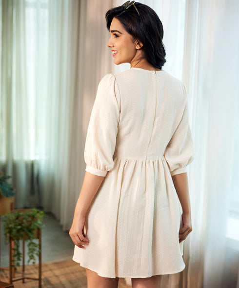 Sleeve Cuffed Loose Fitted Cotton Dress