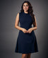 Slanted Panel Skater Navy Blue Dress