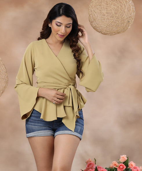 Waterfall Peplum Olive Chiffon Top