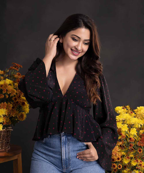 Black And Red Polka Dot Printed Top