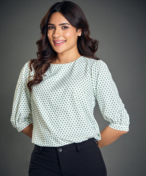 Polka Dot Print Puff Sleeve Blouse