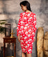 Floral Print Front Button Red Dress