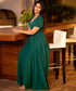 Green Chiffon Puff Sleeve Wrap Maxi Dress