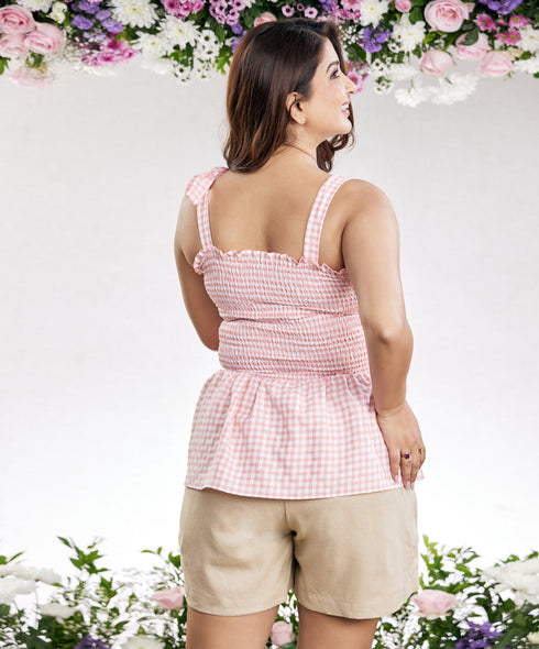 Smocked Sleeve Tie Cotton Top