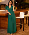 Green Chiffon Puff Sleeve Wrap Maxi Dress