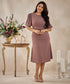 Solid Elegant Puffed Sleeve Brown Dress