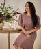 Solid Elegant Puffed Sleeve Brown Dress