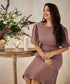 Solid Elegant Puffed Sleeve Brown Dress