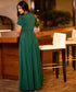 Green Chiffon Puff Sleeve Wrap Maxi Dress