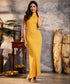 Sleeveless High Neck Mustard Maxi Dress