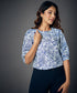 Puff Sleeve Printed Blue Blouse