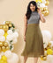 A-Line Flared Mustard Printed Chiffon Skirt
