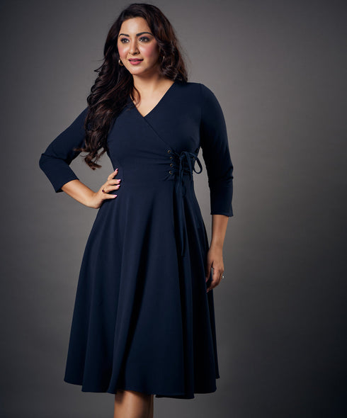 Side Looped Skater Navy Dress