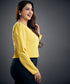 Vneck Long Sleeve Chiffon Yellow Top