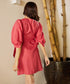 Belt Detailed Puffed Sleeve Linen Dress