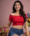 Red Off Shoulder Short Sleeve Crop Top