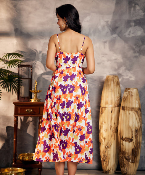 Vneck Strappy Floral Midi Dress