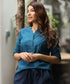 Linen Buttoned Half Kurtha Blue Top