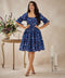 Tiered Back Tie Blue Printed Dress