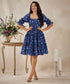 Tiered Back Tie Blue Printed Dress