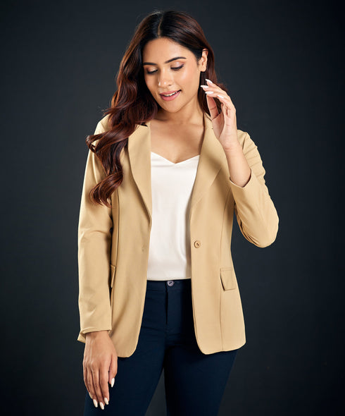 Long Sleeve Beige Blazer