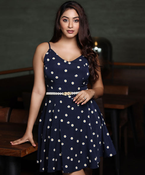 Strappy Sweetheart Neck Printed Dress