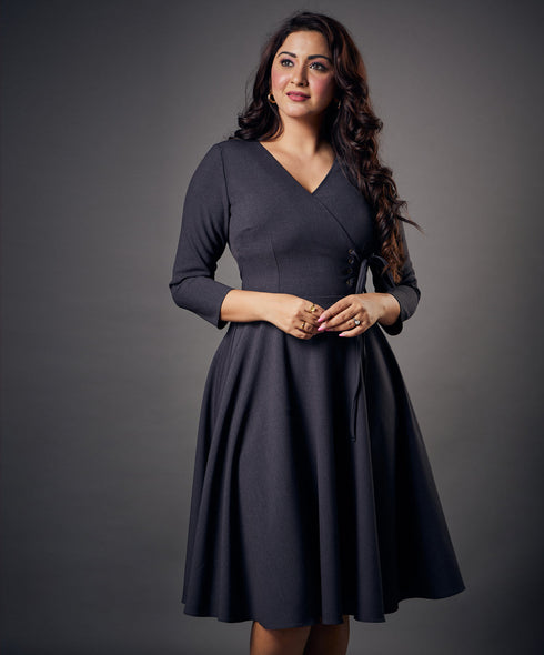 Side Looped Skater Grey Dress