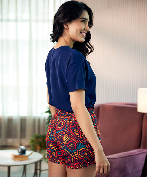 Red Printed High Rise Skort