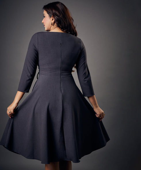 Side Looped Skater Grey Dress