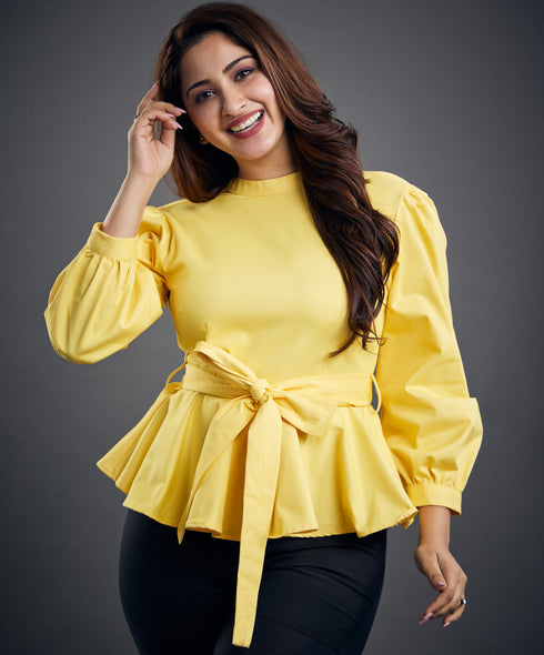 Yellow Detailed Peplum Top