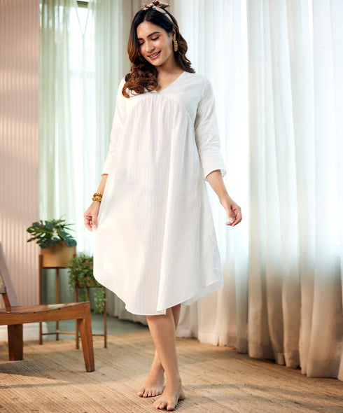 Loose Fitted White Cotton Dress
