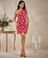 Floral Print One Shoulder Red Dress