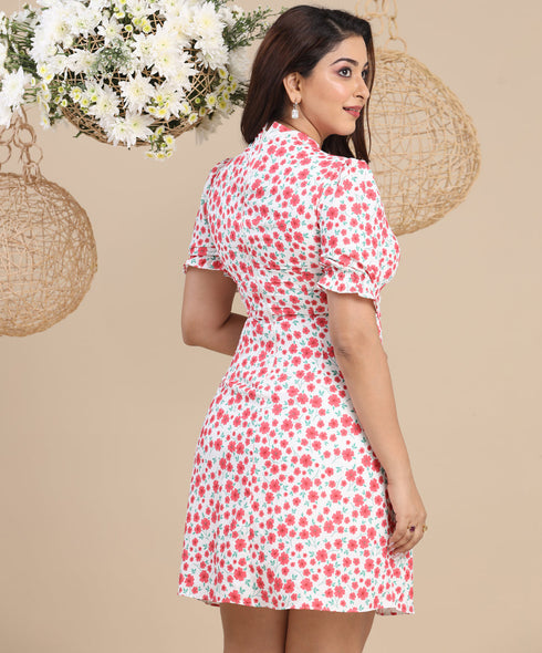 Puffed Sleeve Micro Floral Mini Dress