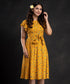 Mustard Printed Floral Sleeve Frilled Dress