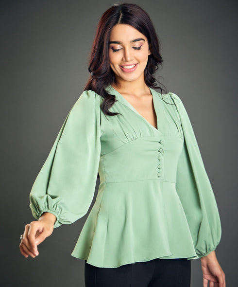 Vneck Front Slit Hem Blouse