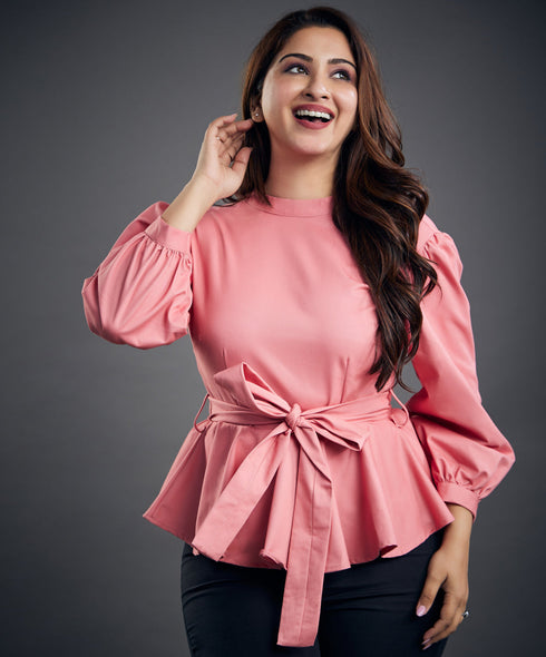 Pink Detailed Peplum Top