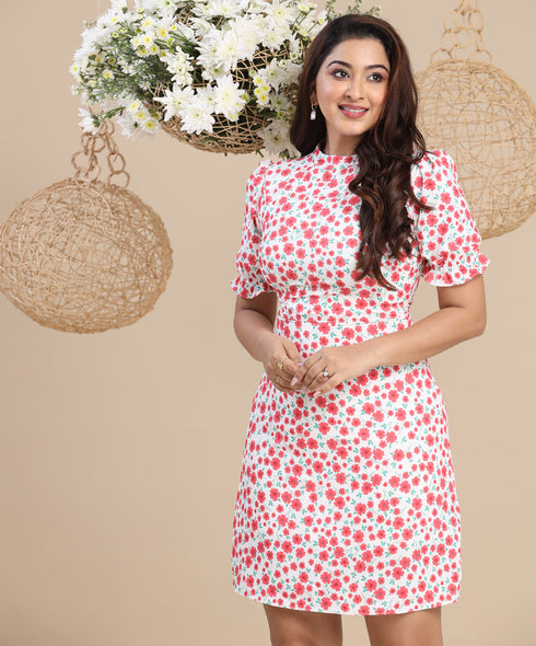 Puffed Sleeve Micro Floral Mini Dress