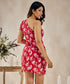 Floral Print One Shoulder Red Dress