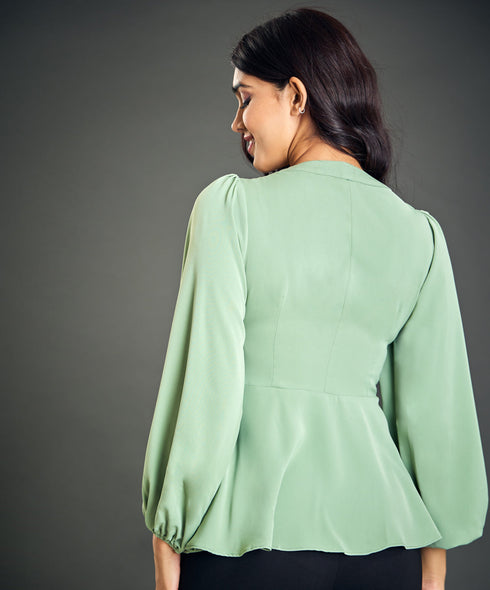 Vneck Front Slit Hem Blouse