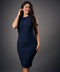 Neck Pleated Bodycon Blue Dress